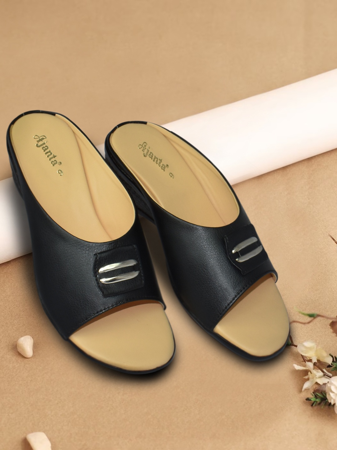 

Ajanta Women Black Slip On Comfort Sandals