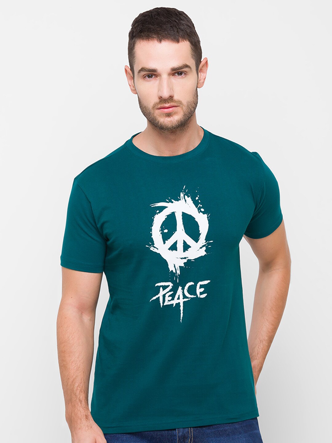 

GIORDANO Men Teal Printed Slim Fit T-shirt