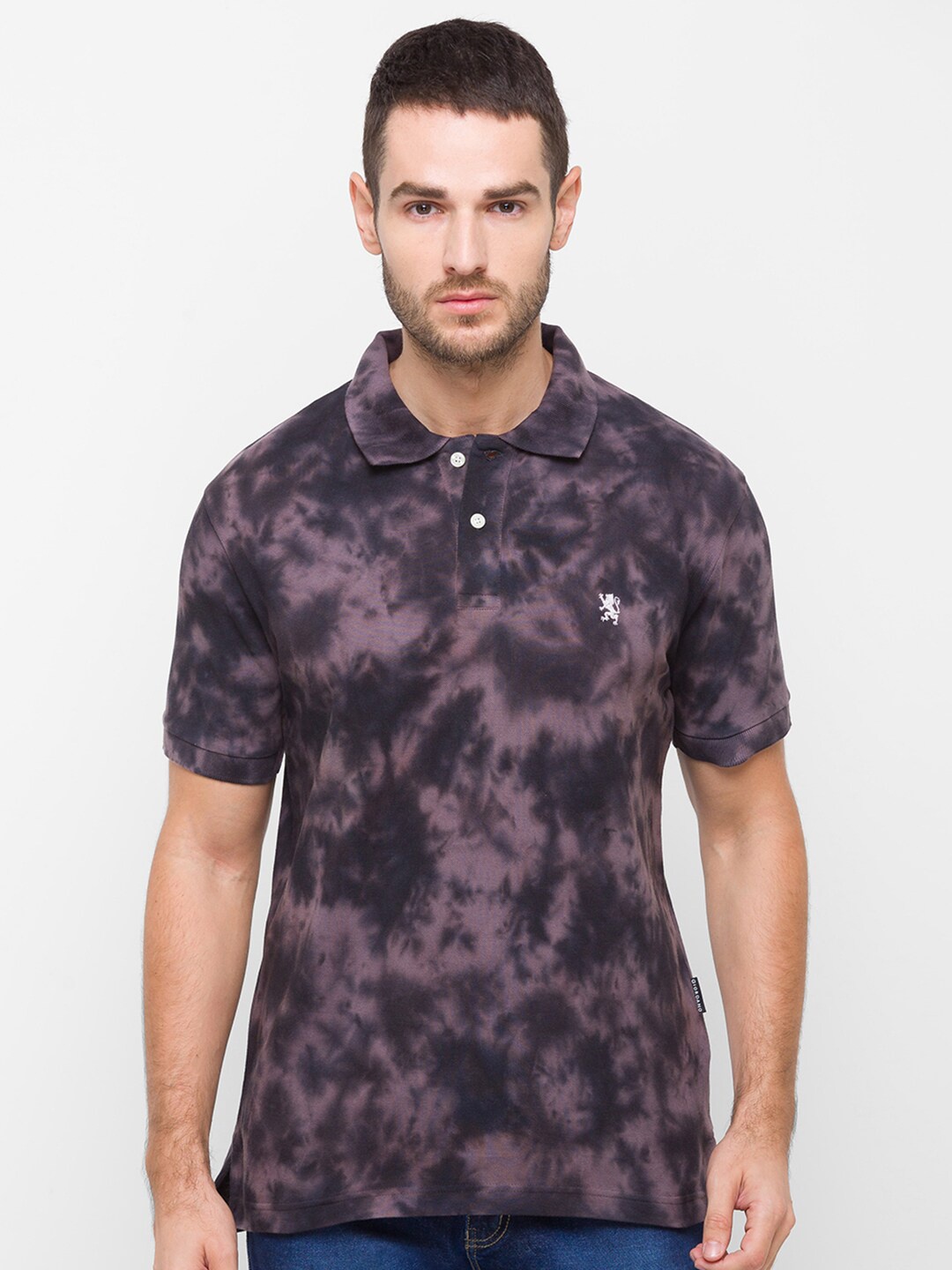 

GIORDANO Men Black Tie and Dye Dyed Polo Collar Slim Fit Cotton T-shirt