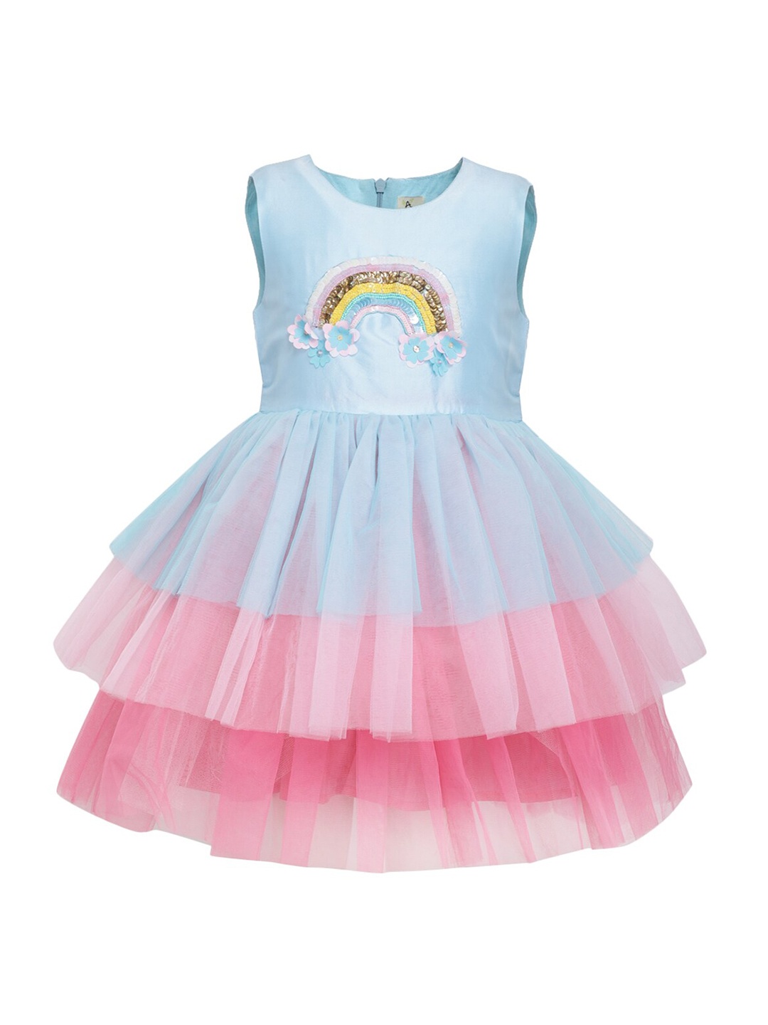 

A Little Fable Girls Multicoloured Colourblocked Sequined Rainbow Glitter Dress, Multi