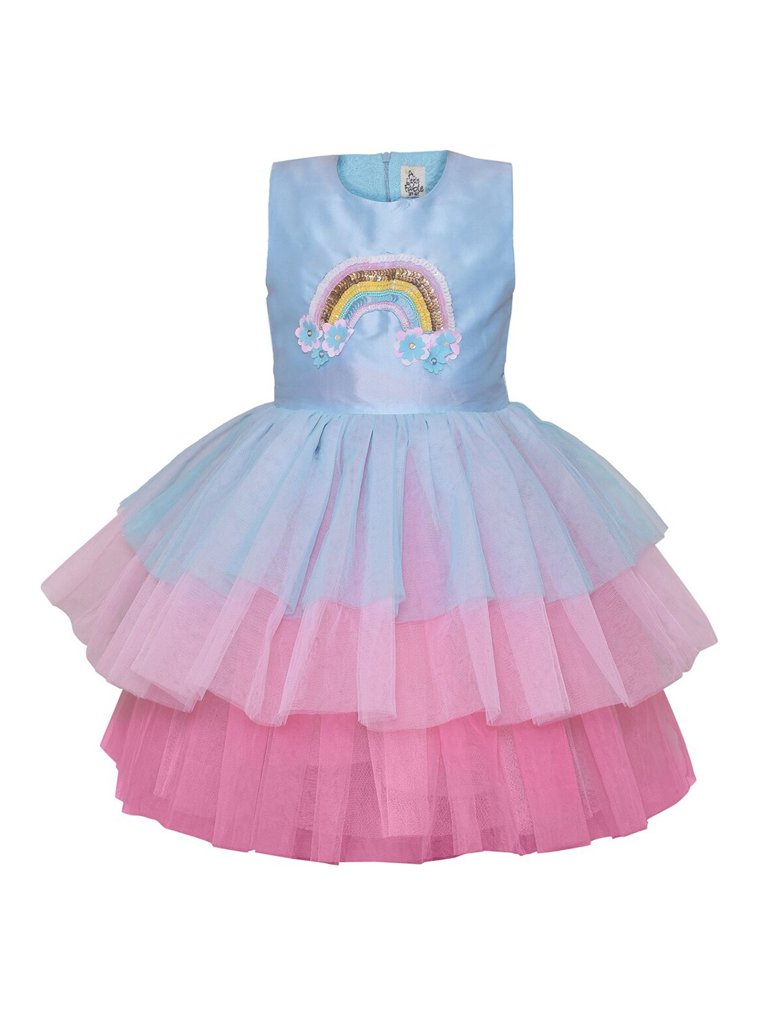 

A Little Fable Girls Multicoloured Colourblocked Sequined Rainbow Glitter Dress, Multi