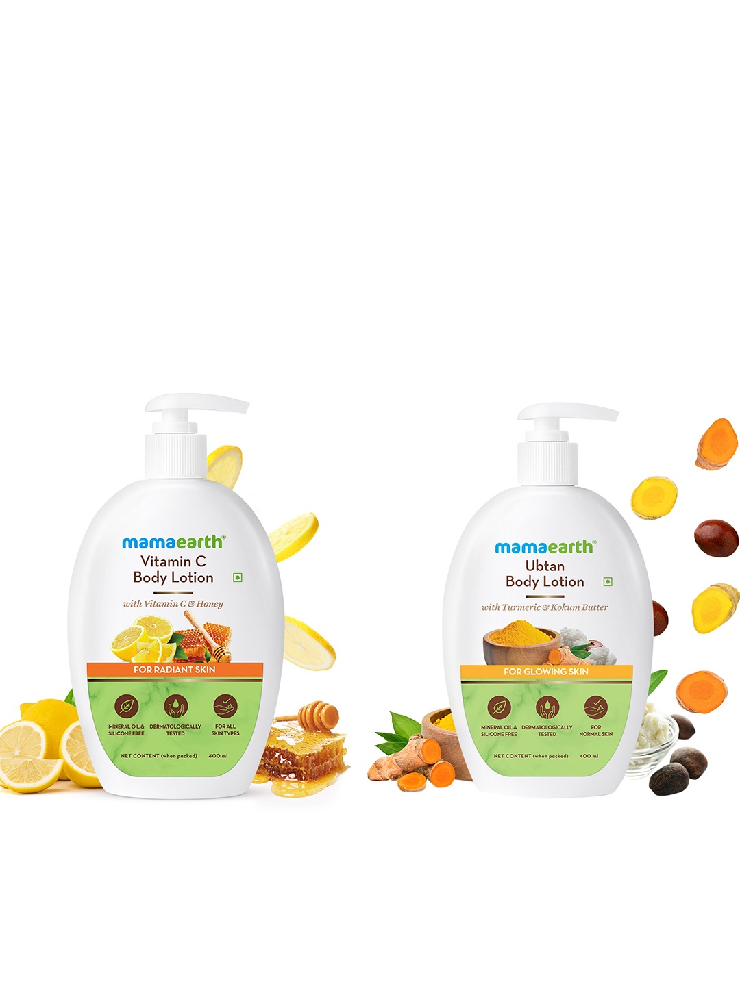 

Mamaearth Set of Ubtan & Vitamin C Body Lotions, Yellow