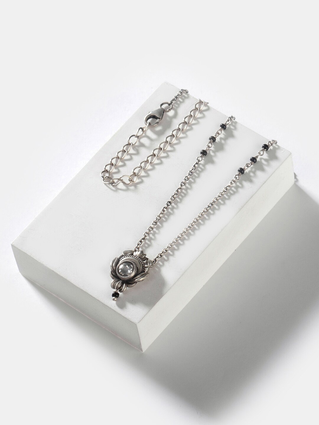 

SHAYA Silver-Toned & Black Beads 925 Silver Sterling Silver Necklace