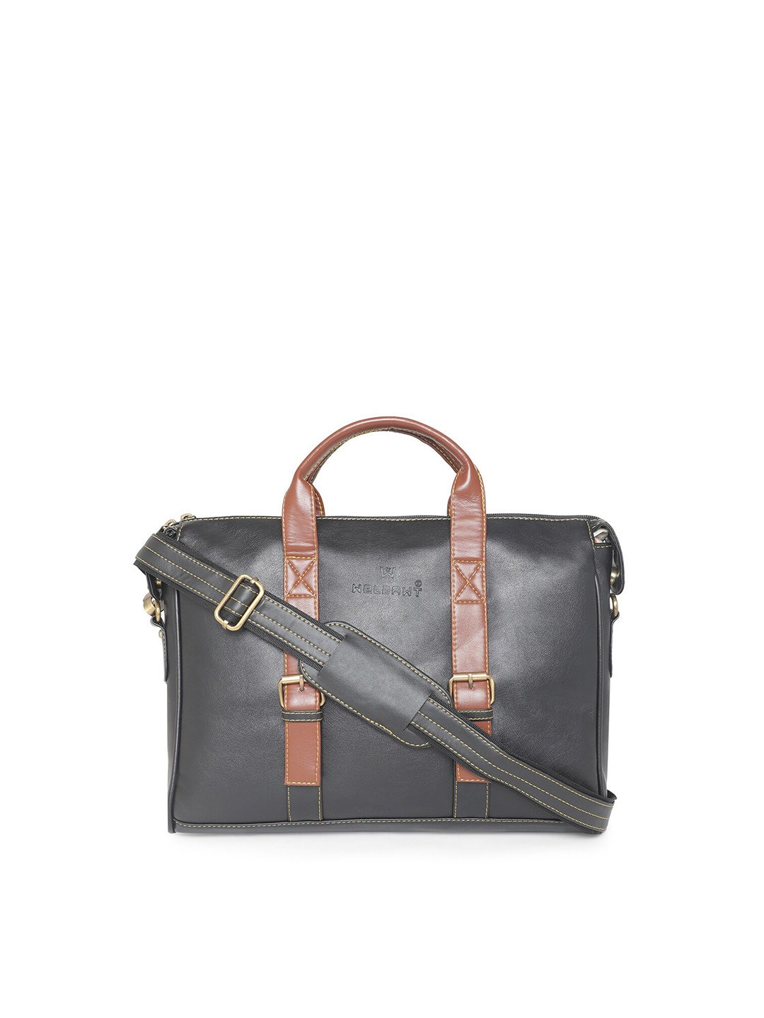 

WELBAWT Men Black & Brown Colourblocked Laptop Bag With Detachable Sling Strap
