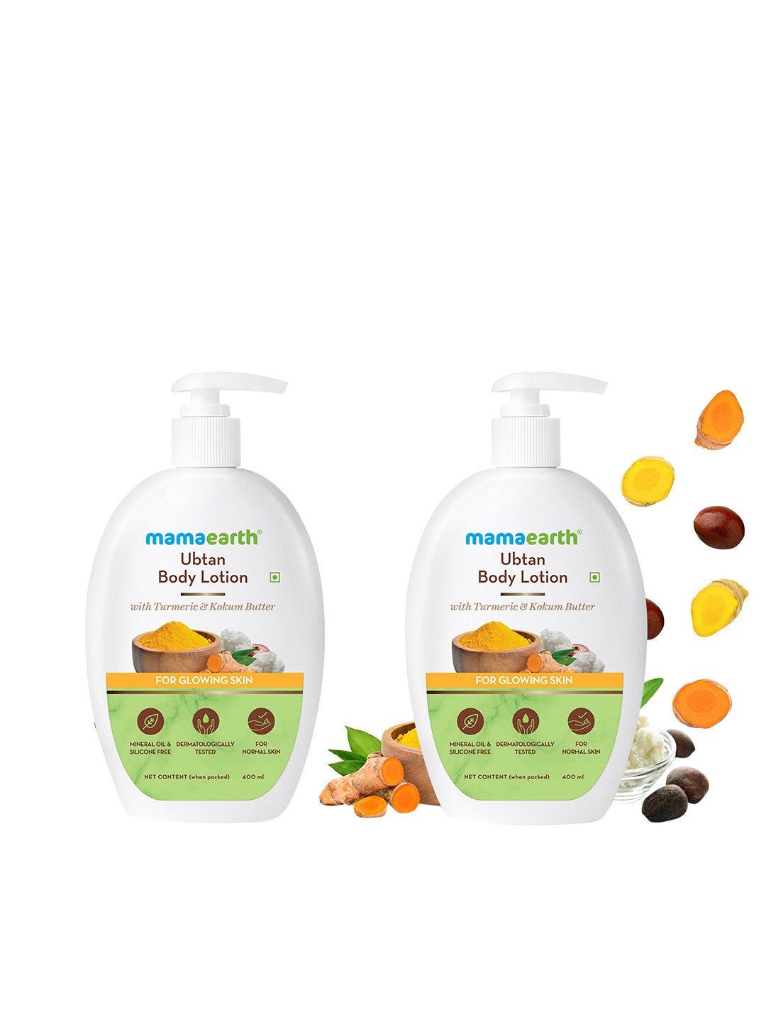 

Mamaearth Set of 2 Ubtan Body Lotion with Turmeric & Kokum Butter for Glowing Skin 800 ml, Yellow