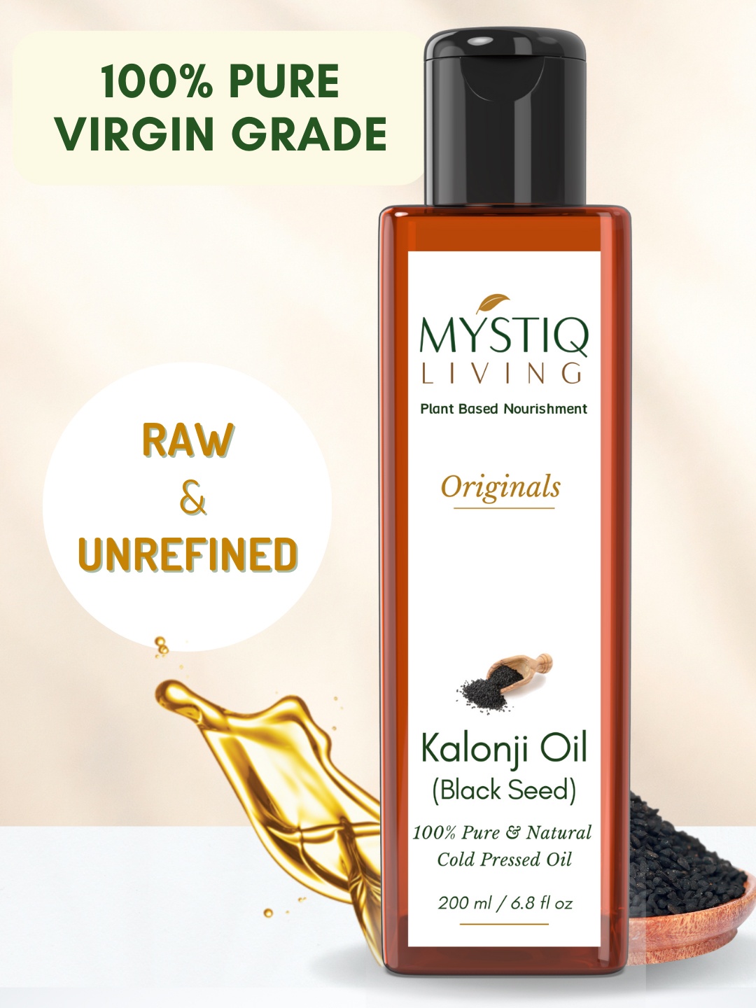 

MYSTIQ LIVING 100% Pure & Natural Cold-Pressed Black Seed Kalonji Oil - 200 ml, White