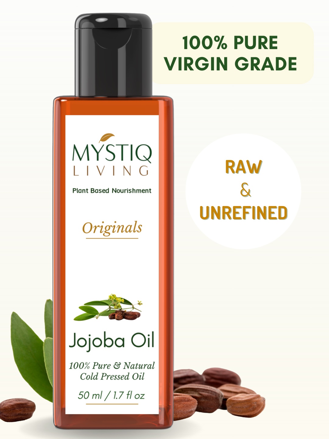 

MYSTIQ LIVING Jojoba Oil For Face, Hair & Skin Pure Cold Pressed - 50ml, White