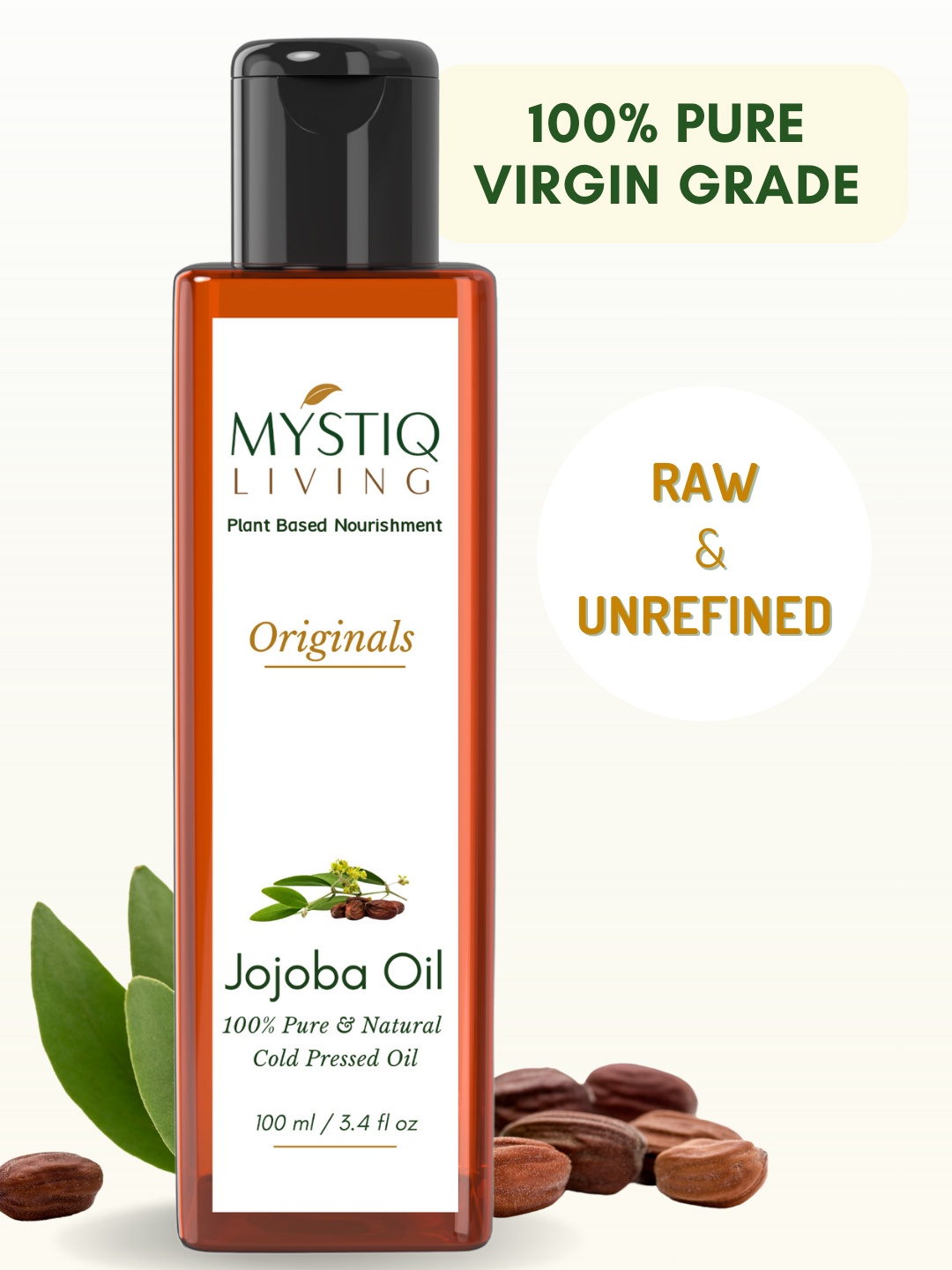 

MYSTIQ LIVING Jojoba Oil For Face, Hair & Skin Pure Cold Pressed 100ml, Yellow