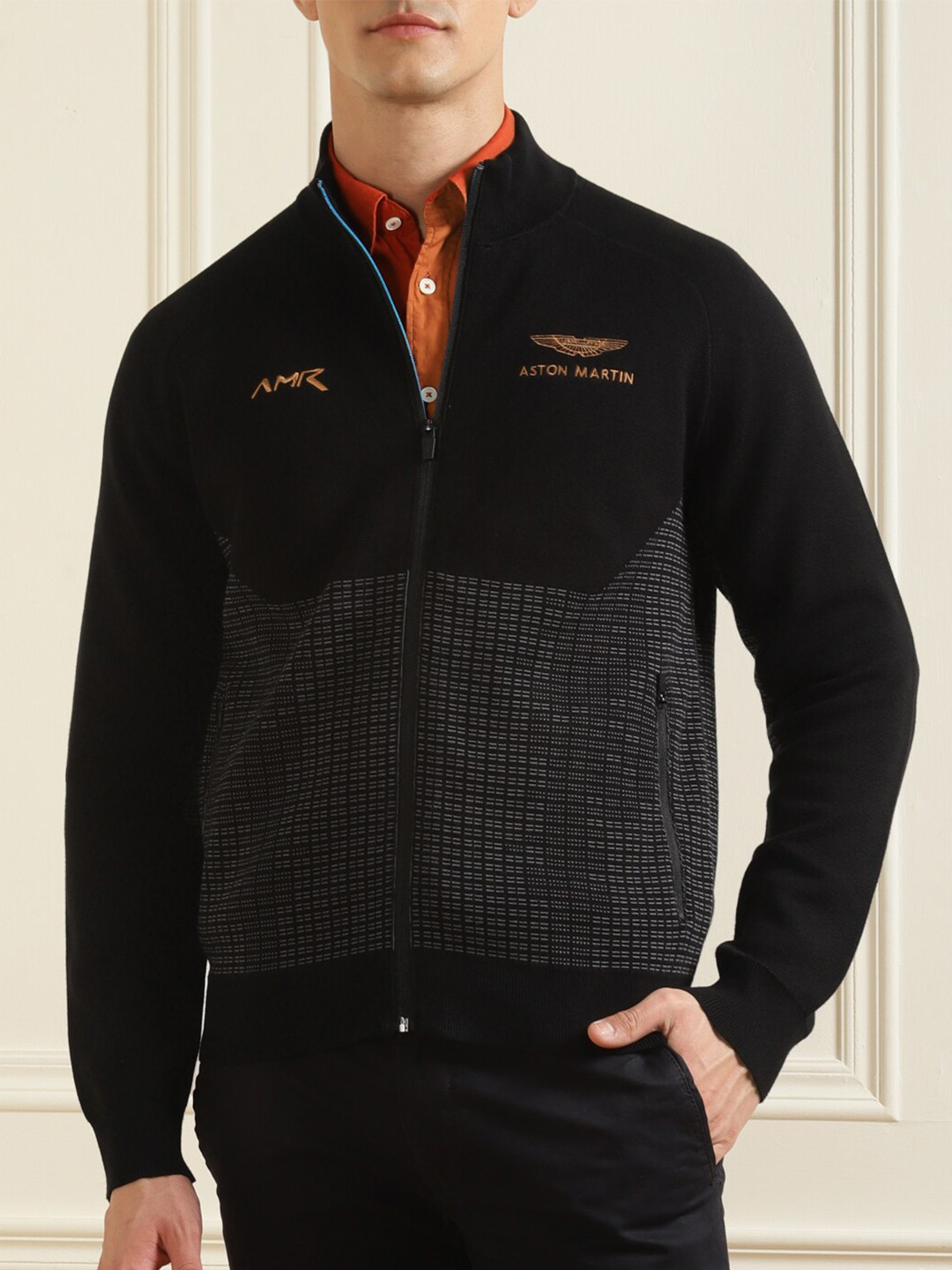 

HACKETT LONDON Men Black & Brown Typography Printed Cardigan