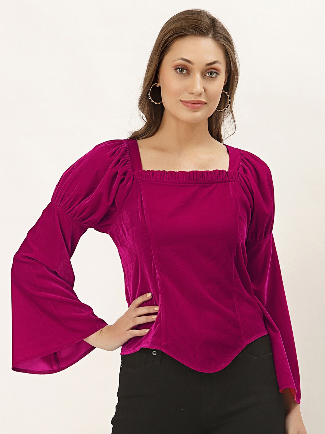 

BLANC9 Pink Solid Velvet Top