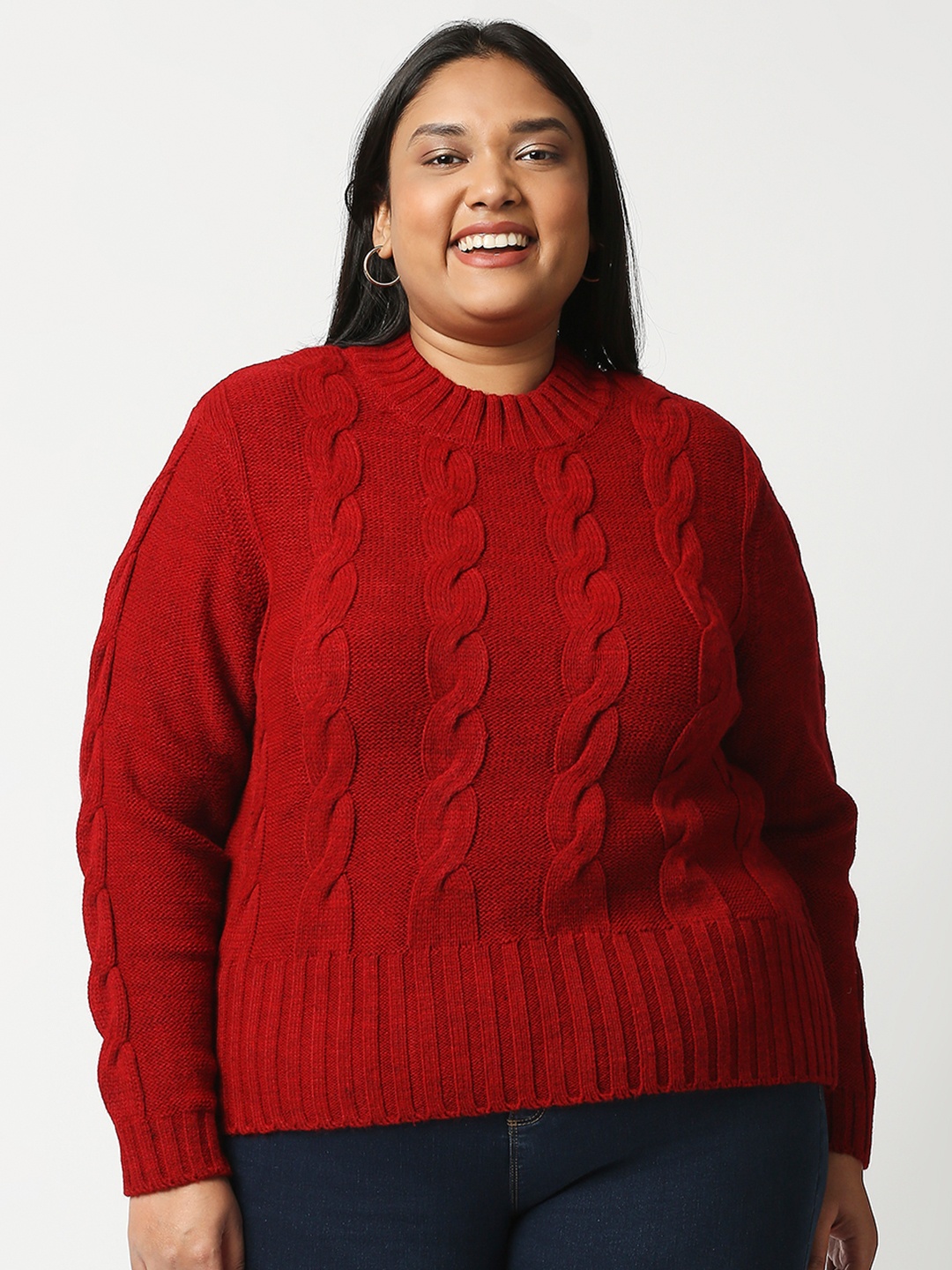 

20Dresses Women Red Cable Knit Pure Acrylic Pullover