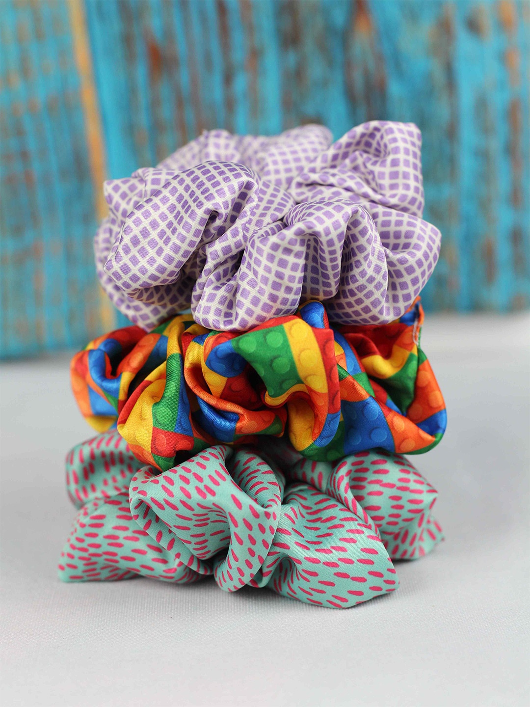 

Tossido Women Pack Of 3 Printed Soft Satin Fluffy Scrunchies, Multi