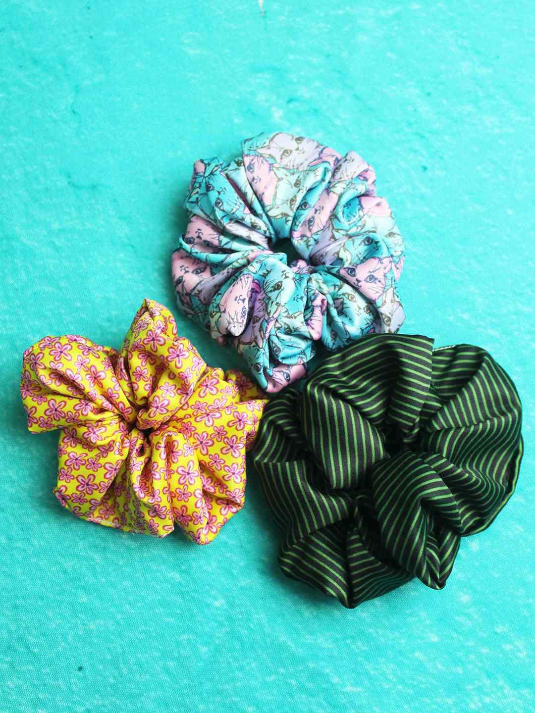

Tossido Women Yellow & Pink Set of 3 Satin fluffy Scrunchies