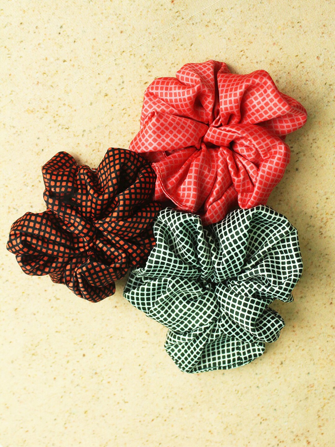 

Tossido Women Set Of 3 Brown & Black Satin Fluffy Scrunchies