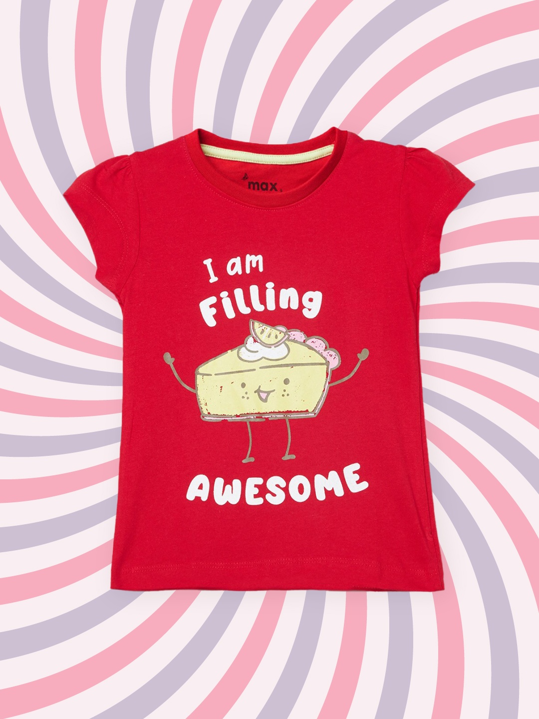 

max Girls Red Typography Printed Pure Cotton T-shirt