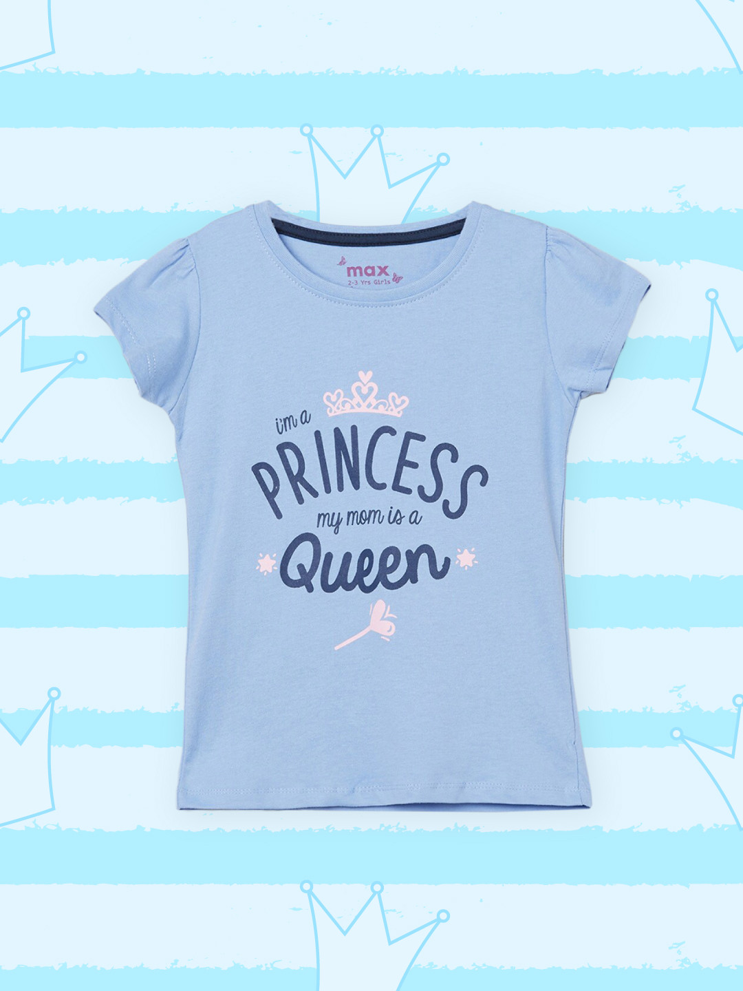 

max Girls Blue Typography Printed Pure Cotton T-shirt