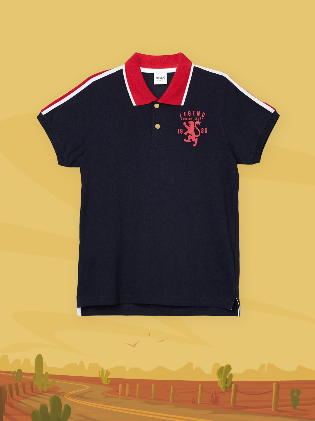 

max Boys Navy Blue Polo Collar Pure Cotton T-shirt