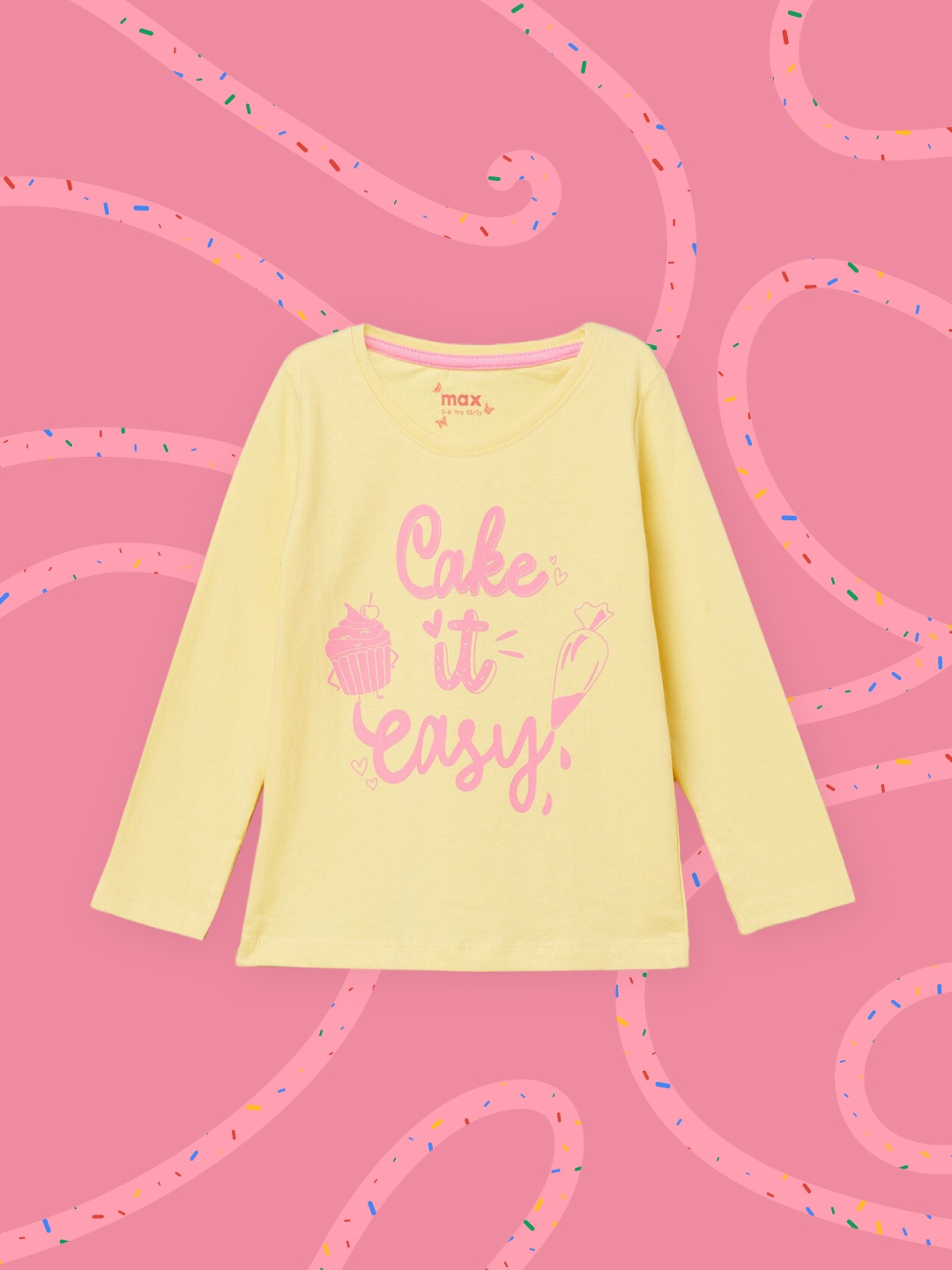 

max Girls Yellow Typography Printed Pure Cotton T-shirt