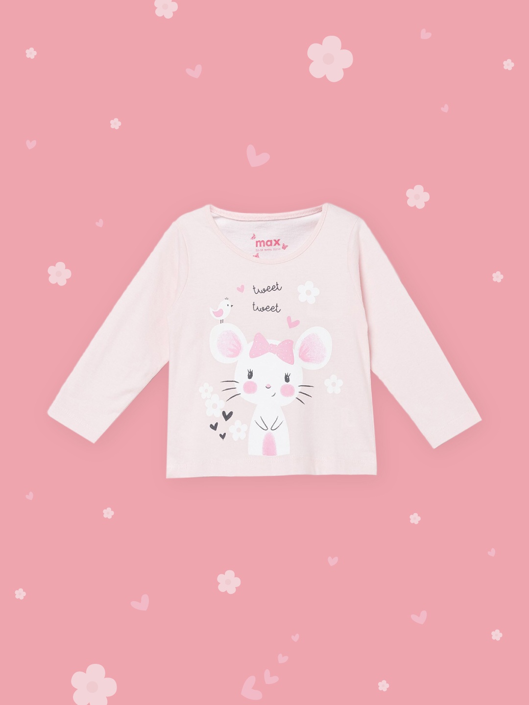 

max Girls Pink Typography Printed Pure Cotton T-shirt