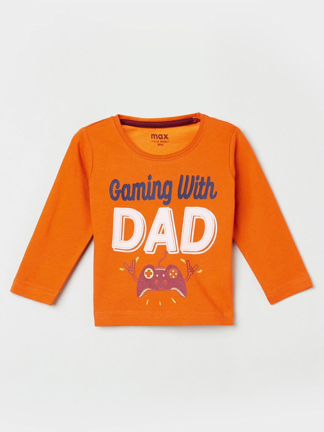 

max Boys Orange Typography Printed Cotton T-shirt