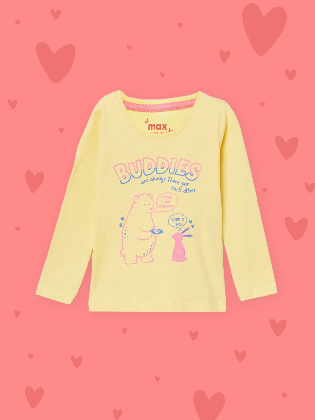 

max Girls Yellow Typography Printed Pure Cotton T-shirt