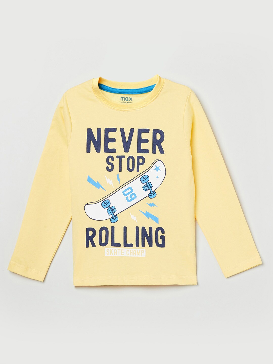 

max Boys Yellow Typography Printed Pure Cotton T-shirt
