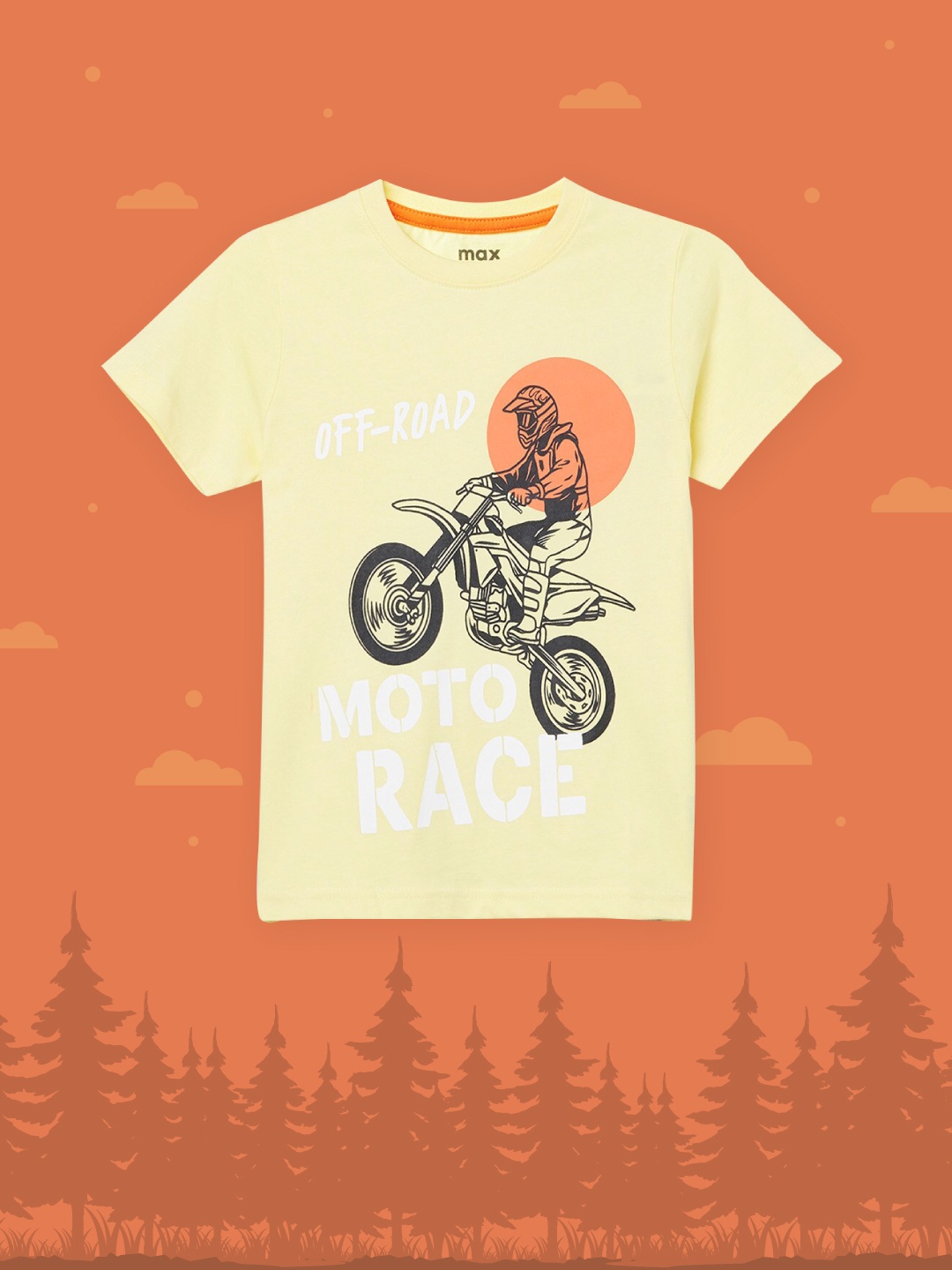 

max Boys Yellow Biker Printed Pure Cotton T-shirt