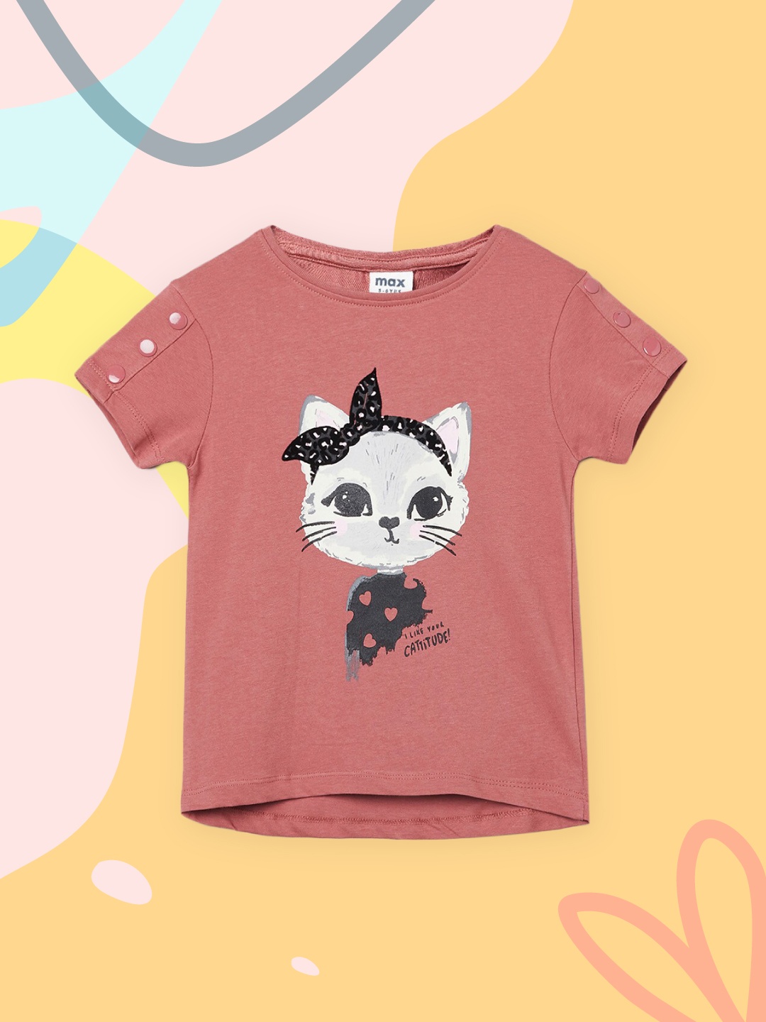 

max Girls Pink Printed Pure Cotton T-shirt