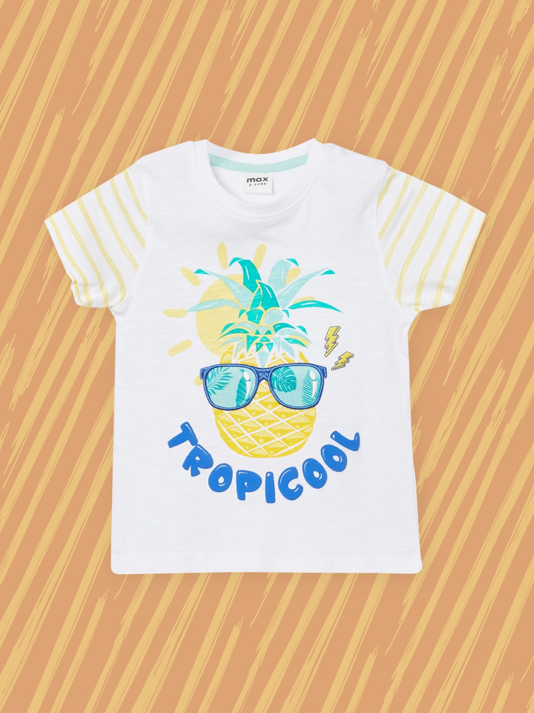 

max Boys White Printed Pure Cotton T-shirt