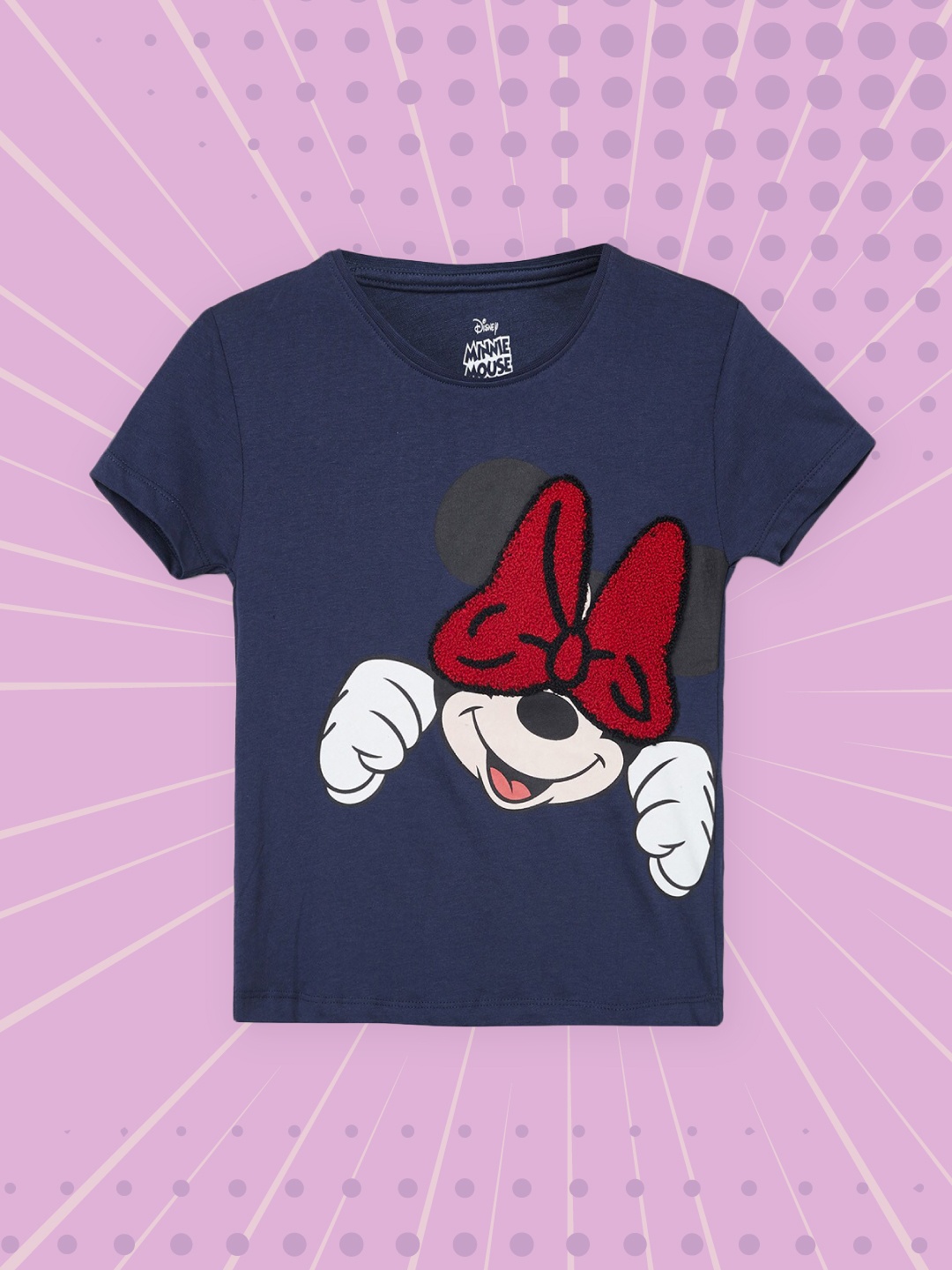 

max Girls Navy Blue Minnie Mouse Printed Pure Cotton T-shirt