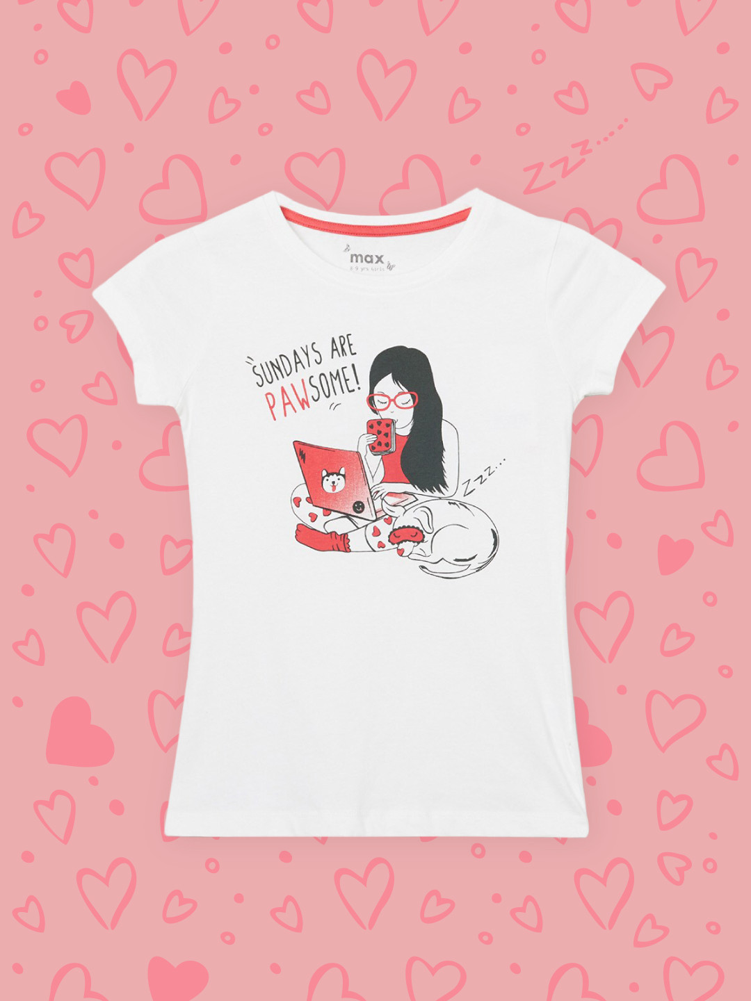 

max Girls White Printed Pure Cotton T-shirt