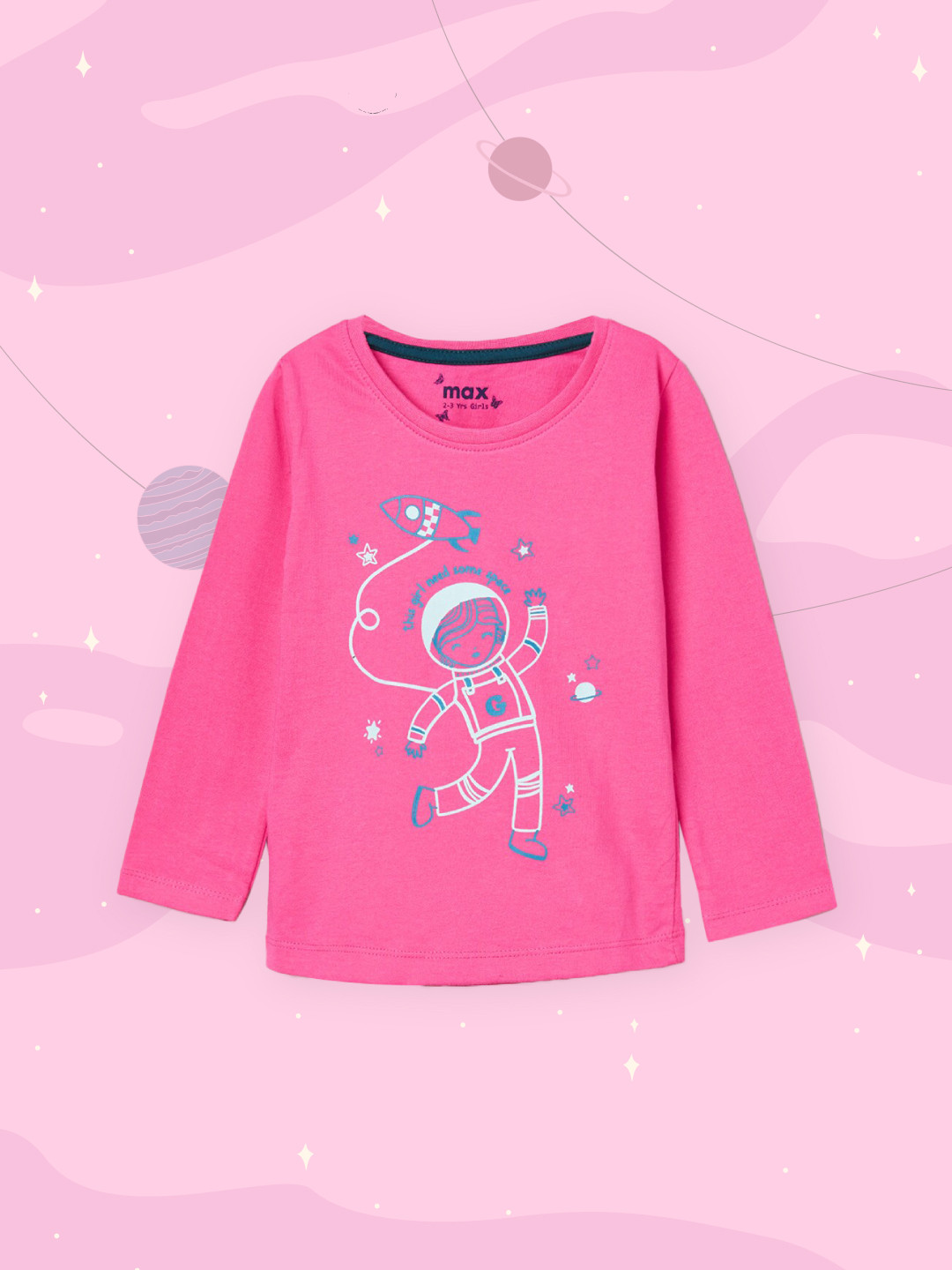 

max Girls Pink Printed Pure Cotton T-shirt