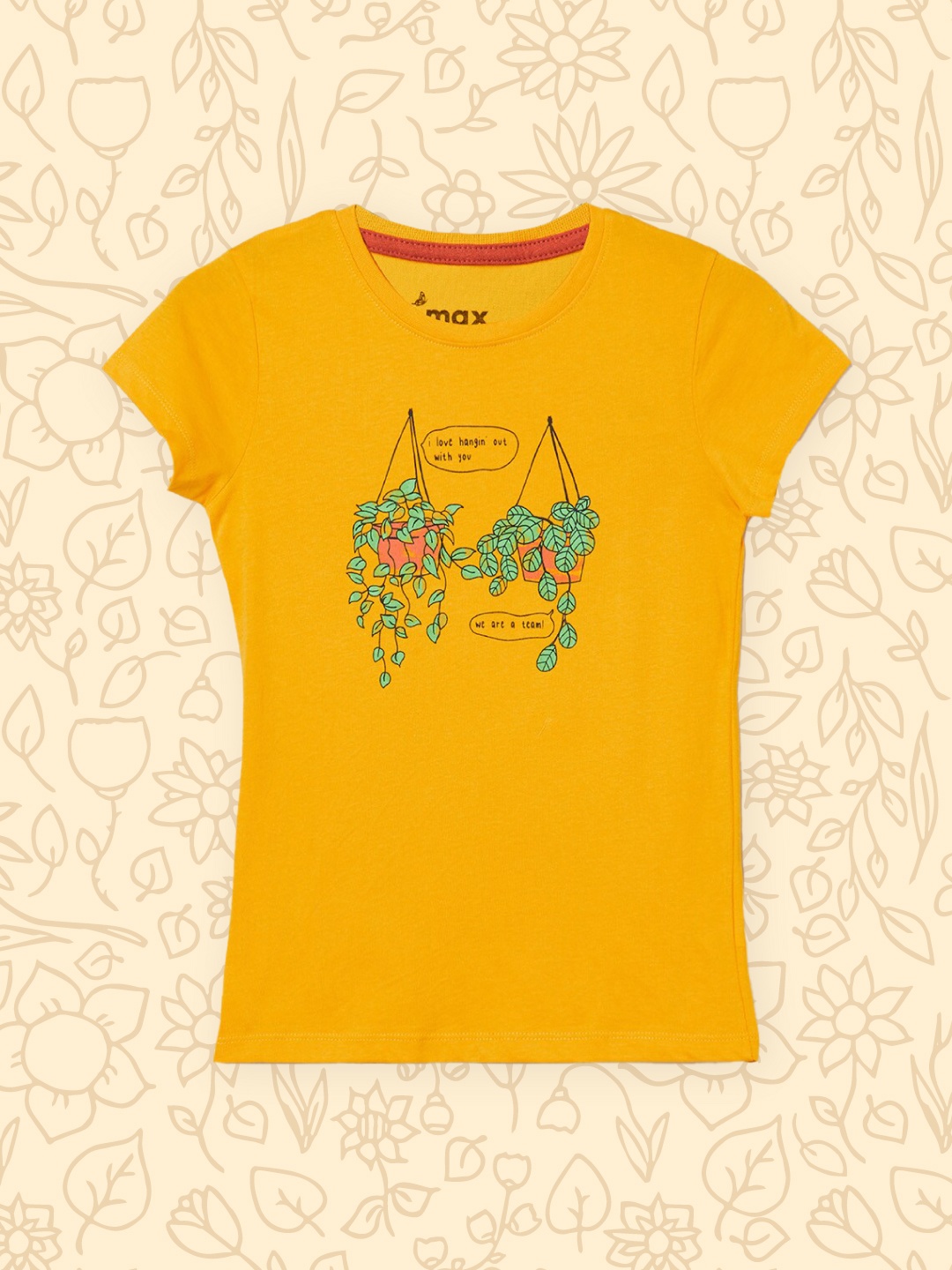 

max Girls Yellow Printed Pure Cotton T-shirt