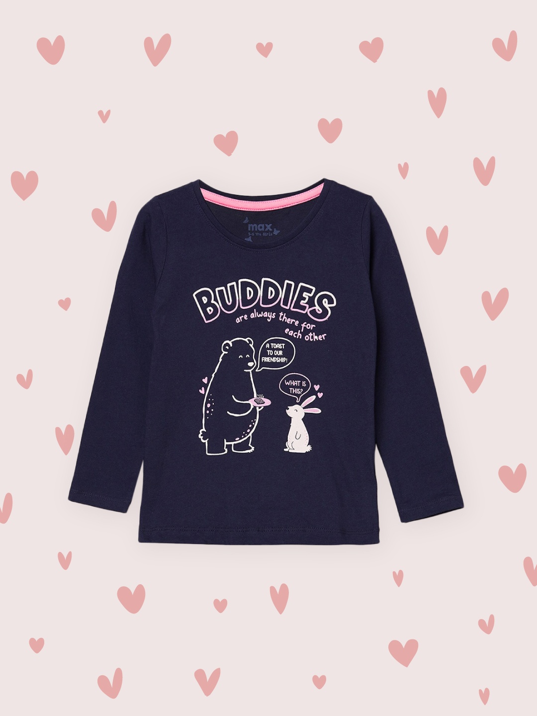 

max Girls Navy Blue Printed Pure Cotton T-shirt