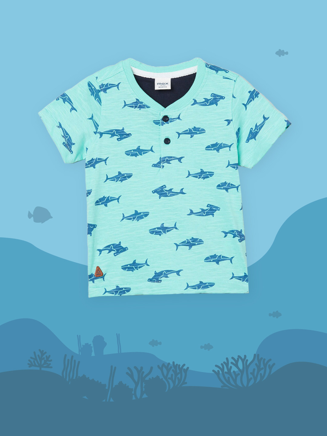 

max Boys Blue Printed Cotton T-shirt