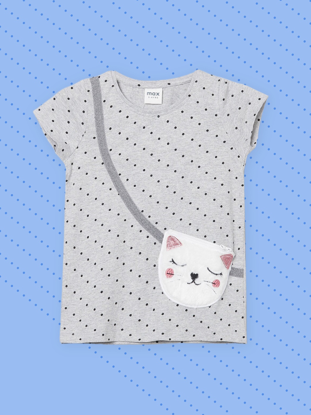 

max Girls Grey Printed T-shirt
