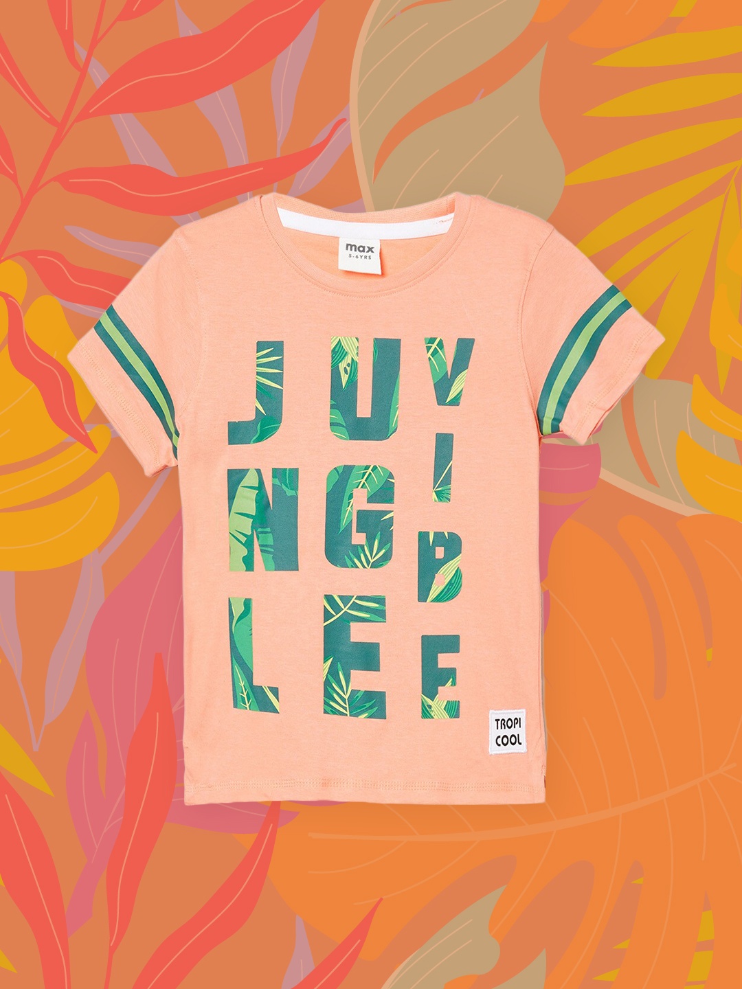 

max Boys Orange Printed Pure Cotton T-shirt