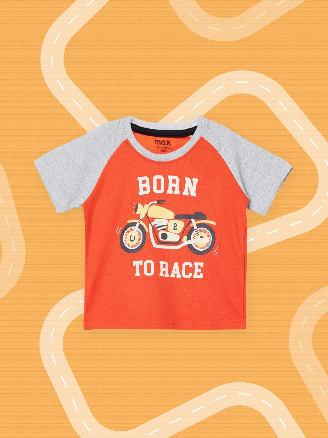 

max Boys Orange Printed Cotton T-shirt