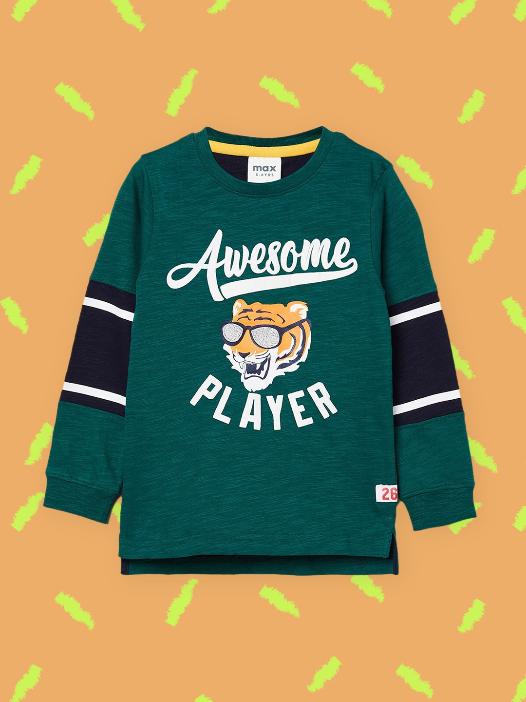 

max Boys Green Printed Pure Cotton T-shirt