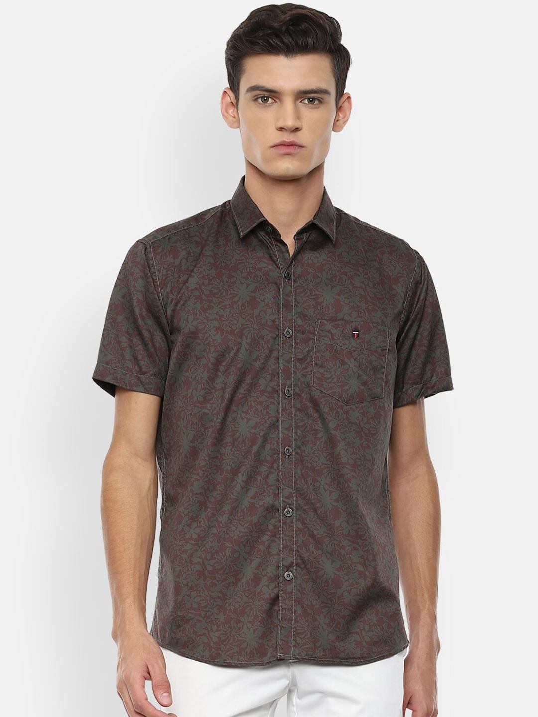 

Louis Philippe Sport Men Grey Slim Fit Floral Printed Pure Cotton Casual Shirt