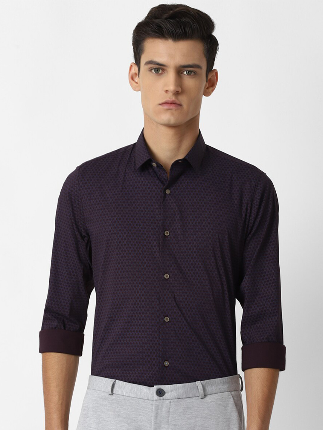 

Louis Philippe Sport Men Burgundy Super Slim Fit Printed Casual Shirt