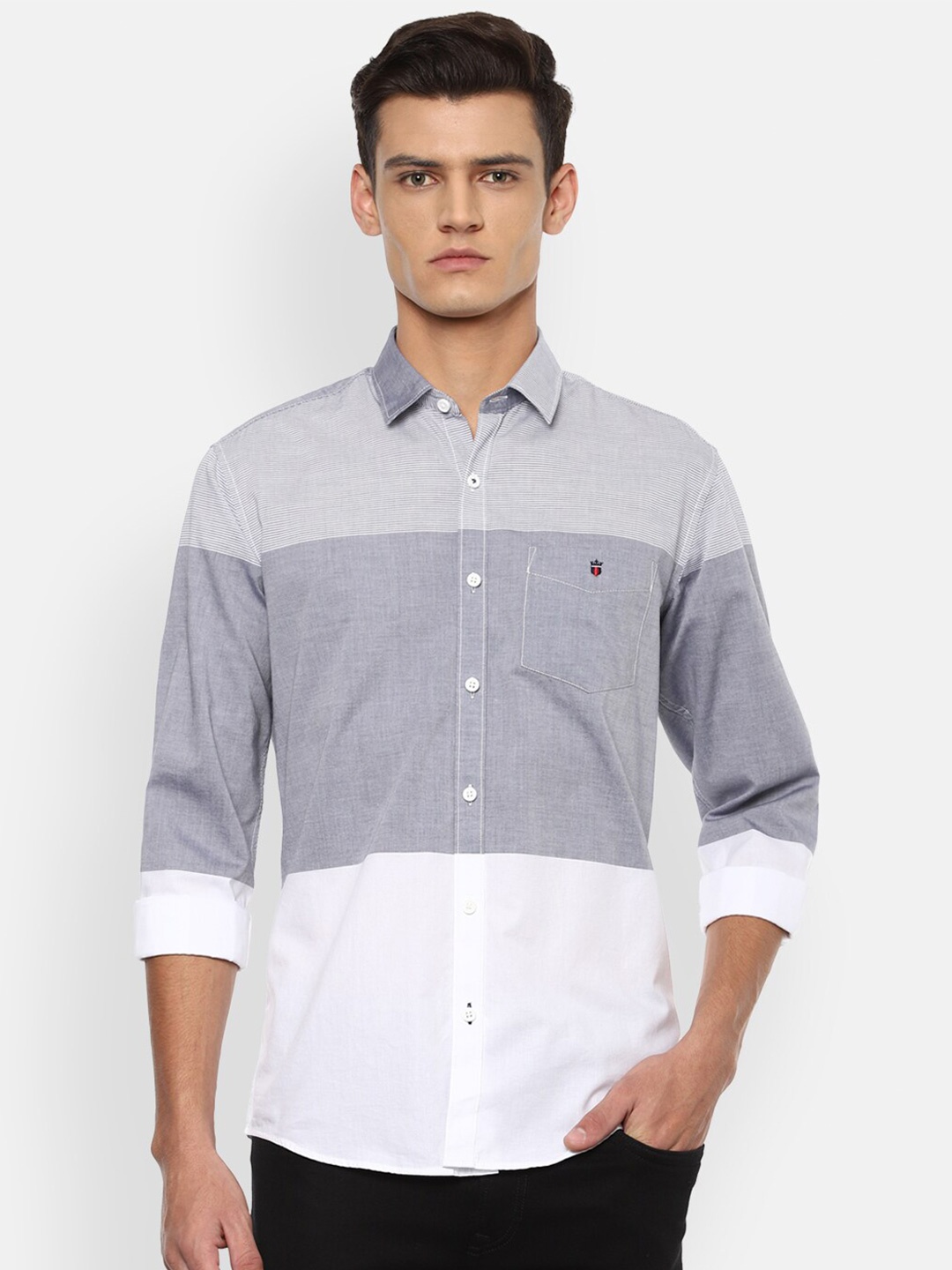 

Louis Philippe Sport Men Grey & White Colourblocked Slim Fit Casual Shirt