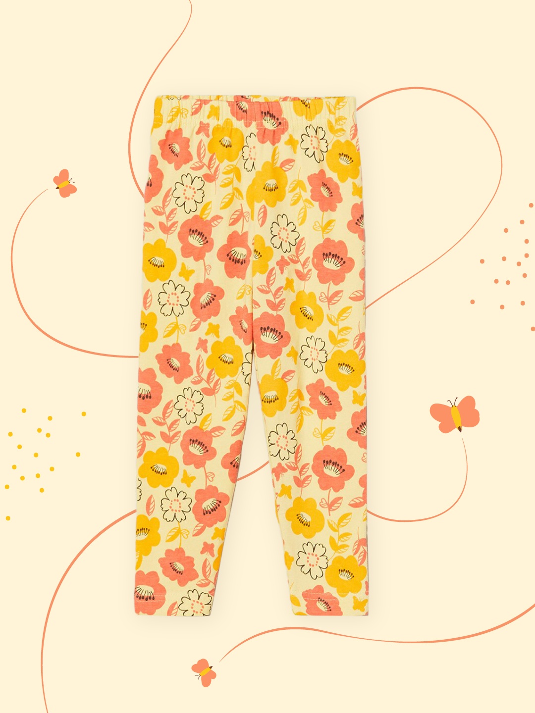 

max Girls Yellow & Pink Floral Printed Ankle-Length Leggings