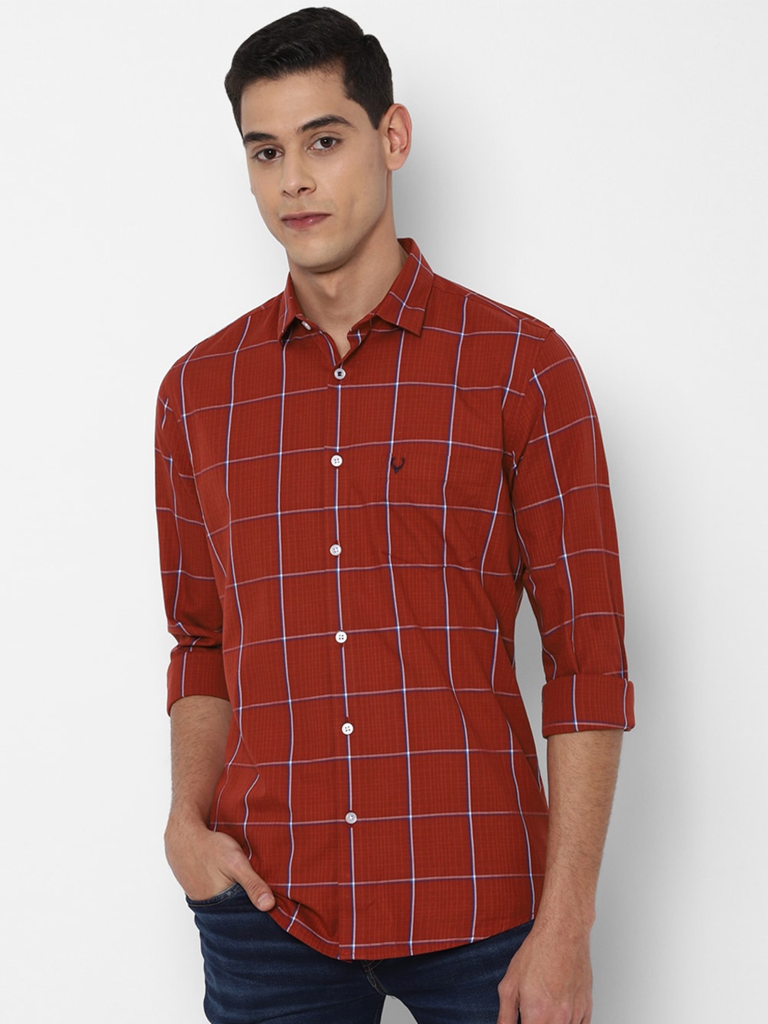 

Allen Solly Men Red Slim Fit Windowpane Checks Checked Casual Shirt
