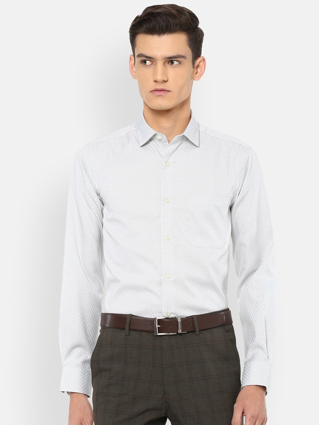 

Louis Philippe Permapress Men Grey Slim Fit Printed Pure Cotton Formal Shirt