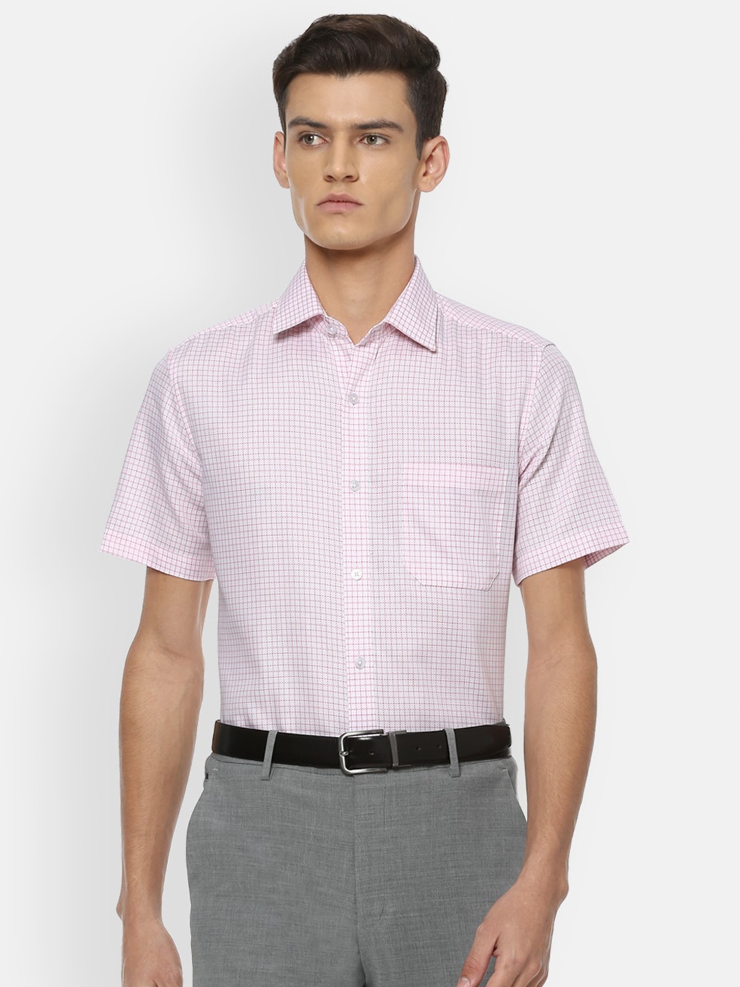 

Louis Philippe Men Pink Checked Regular Fit Pure Cotton Formal Shirt