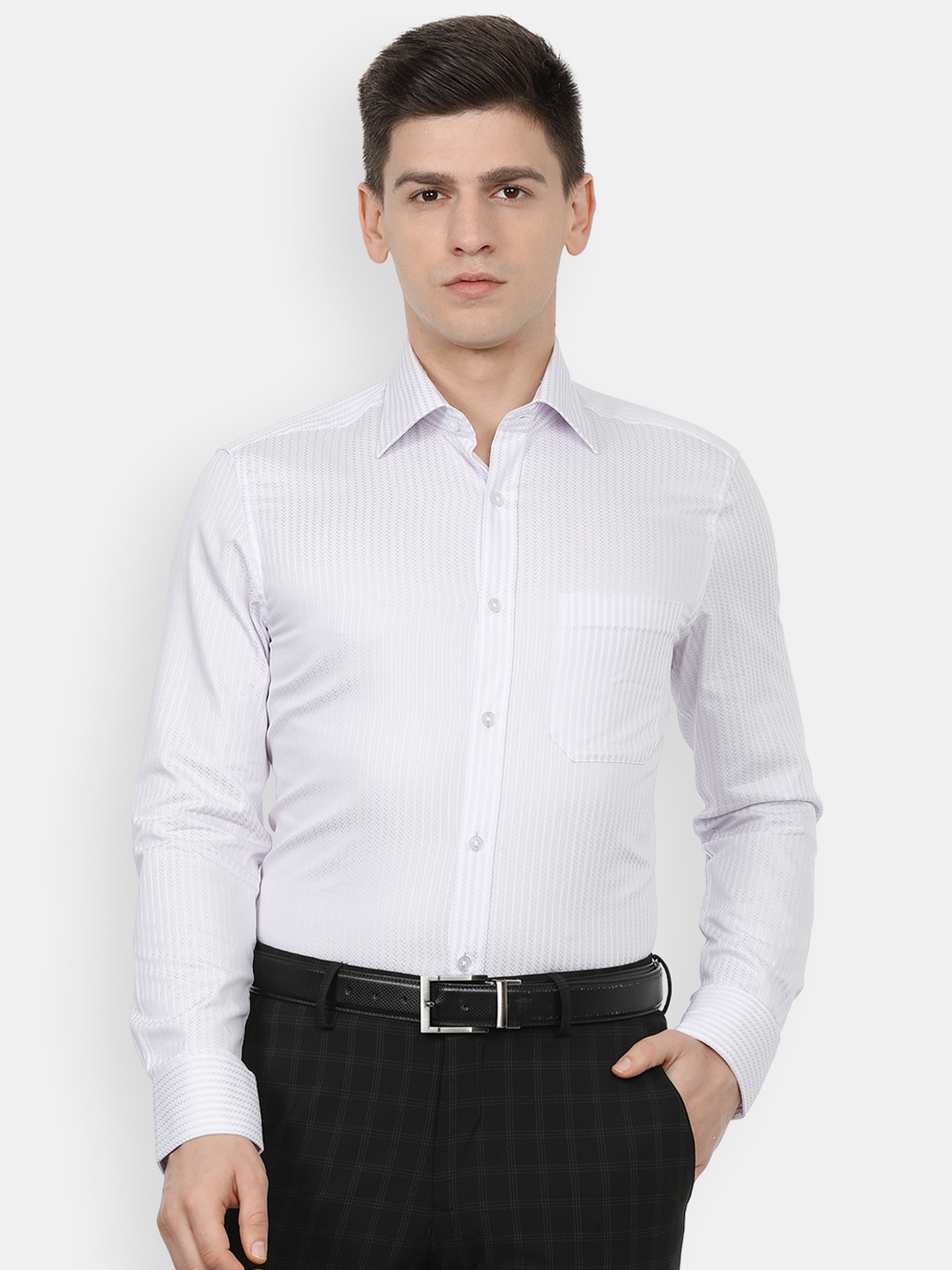 

Louis Philippe Men White Striped Pure Cotton Formal Shirt