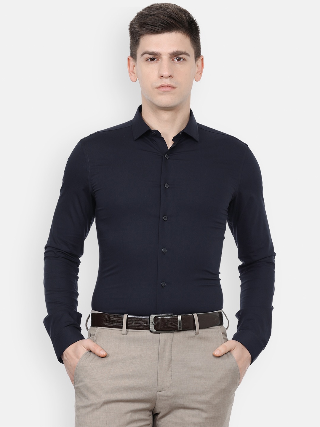 

Louis Philippe Permapress Men Black Solid Slim Fit Formal Shirt