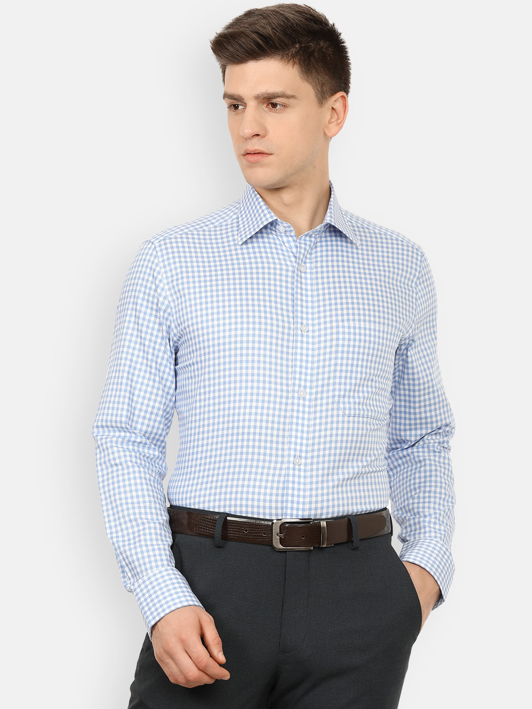 

Louis Philippe Men Blue Regular Fit Checked Pure Cotton Formal Shirt