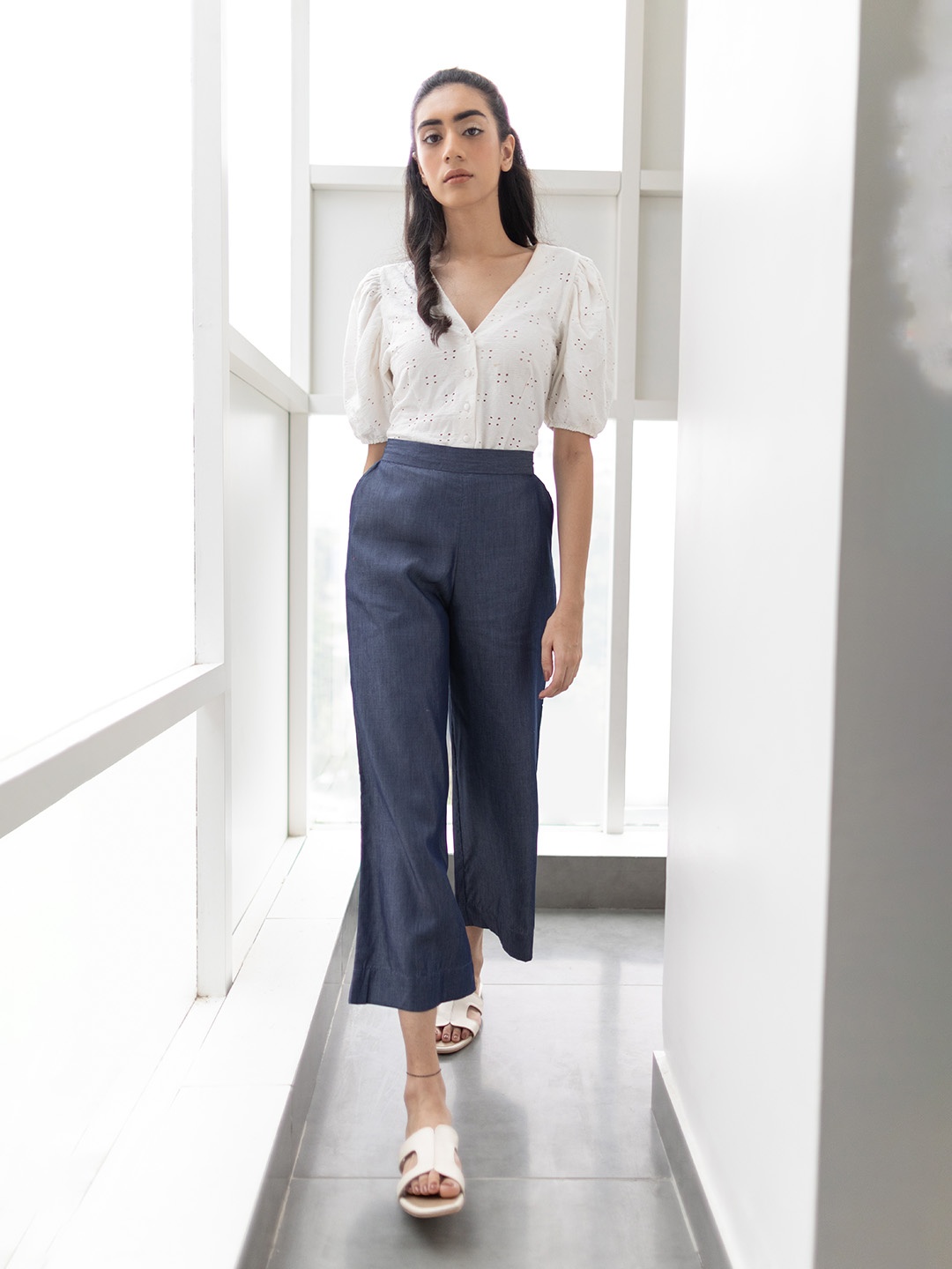 

elleven Women Blue Solid Casual Palazzos